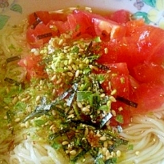 さっぱりと！　「ワサビ海苔＆トマトの素麺」　　♪♪